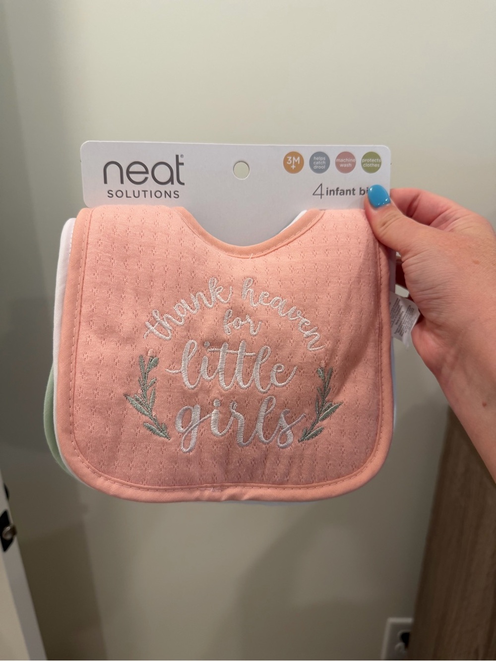 Neat Solutions Pink Embroidered Baby Bib - 'Little Girls' Design